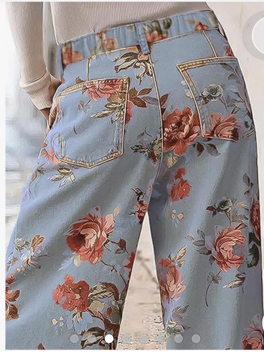 Floral Wide-Leg Crop Pants - Light Blue - Picture 3 of 15